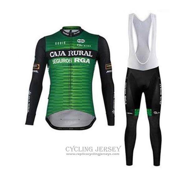 2020 Cycling Jersey Caja Rural Green Black Long Sleeve And Bib Tight